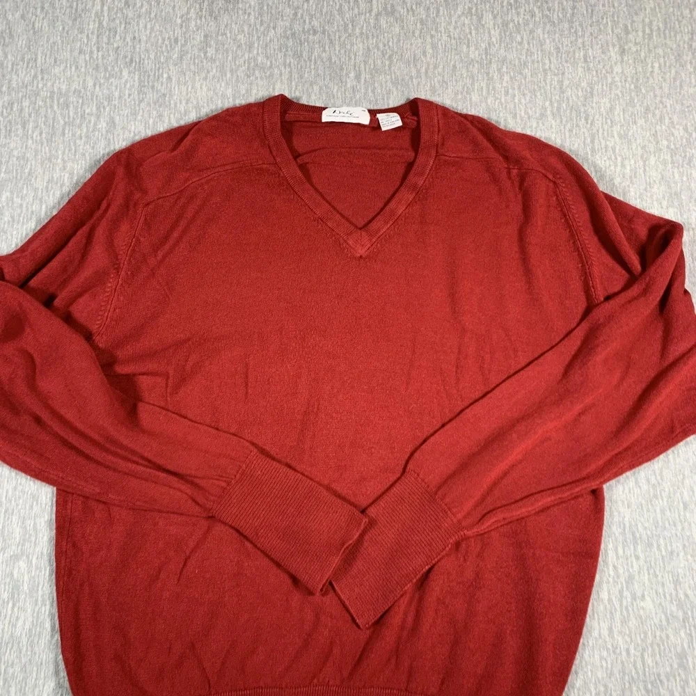 Dache Sweater Mens XL Red V Neck Acrylic Knit Pullover Lightweight Long Sleeve